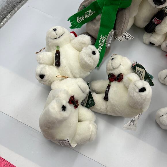 Vintage Lot 8 Coca Cola Polar Bear Bean Bag Plush Seal Christmas Ornaments - Picture 3 of 13